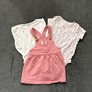Carter’s 6M Baby Girl Pink Bunny Dress Bodysuit Bundle 3 Piece Set Easter Spring